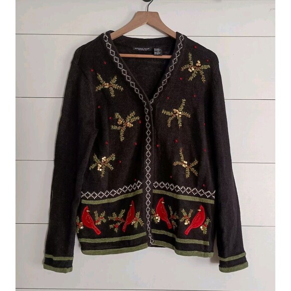 Vtg Knit Sweater Embellished Embroidered Birds Sequins Ugly Christmas Size Small - Picture 1 of 7